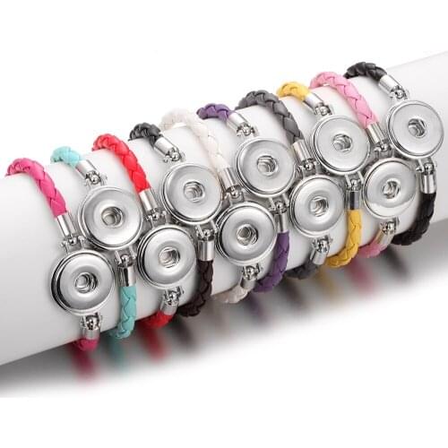New Snap Jewelry Bracelets Leather Snap Bracelet 10 Colors Magnet Braided Leather Snap Button Bracelet Fit DIY 18mm Snap Buttons