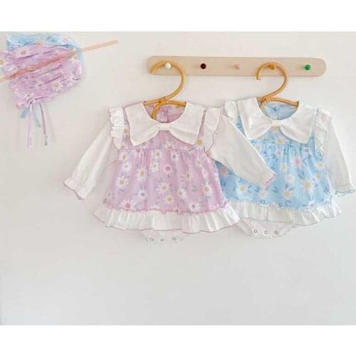 Baby Clothing Newborn Baby Girls Jumpsuit Autumn Clothes Flower Printed Bodysuit Dress Outfits Baby Girl Jumpsuit With Hat