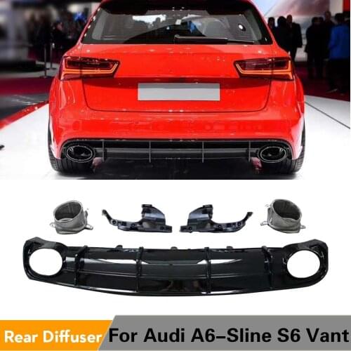 PP Car Rear Bumper Diffuser Lip Spoiler for Audi A6 S-line S6 Hatchback Avant Touring 2015 - 2018 Bumper Guard Not for RS6
