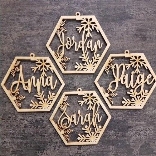 Custom Hexagon CHRISTMAS decorations wood Christmas baubles personalized ornament laser cut names CHRISTMAS gift tags with name