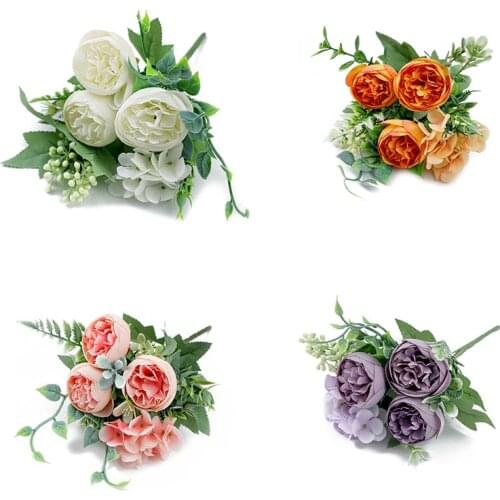 Mixed artificial rose peony flower high quality silk bouquet home wedding DIY decoration plastic artificial flower table decorat