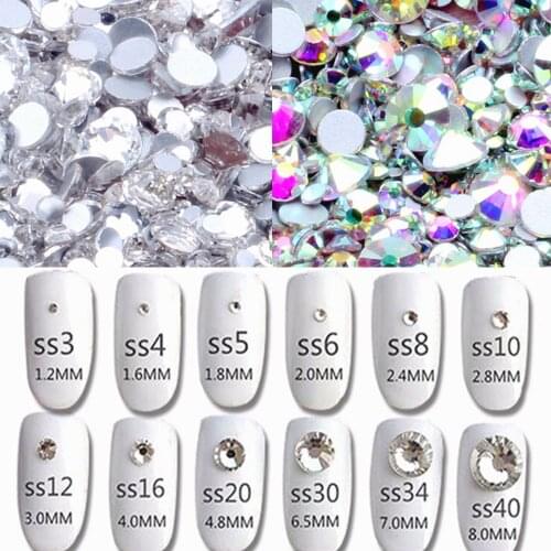 AAA Rhinestone Crystal AB Clear SS3-SS60 Non Hotfix Flatback Rhinestones For Nails 3D Nail Art Decoration Gems