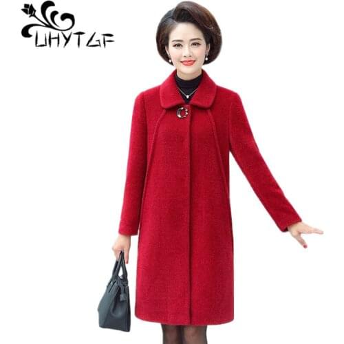 UHYTGF Quality faux Mink Cashmere fur coats 5XL plus size luxury Gold velvet winter fur jacket woman elegant mom long coat X705