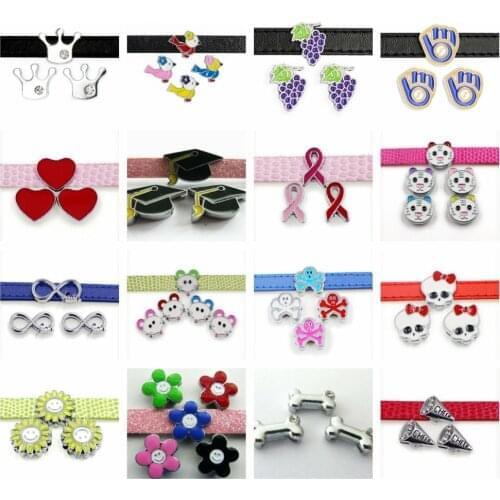 Jewelry for Women Kids Charms Necklace Bracelet Pet Collar Key Chain Wholesales skull 5pcs Internal Dia.8mm slider Finding Gift