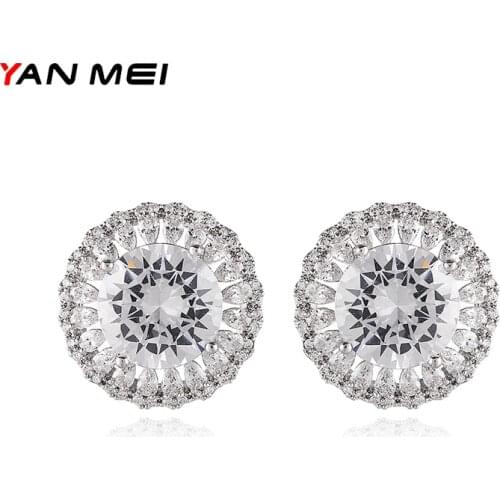 YANMEI Rhinestone Round Flower Stud Earrings For Women Cute CZ High Quality Fashion Jewelry Gift Brincos Pendientes YME7878