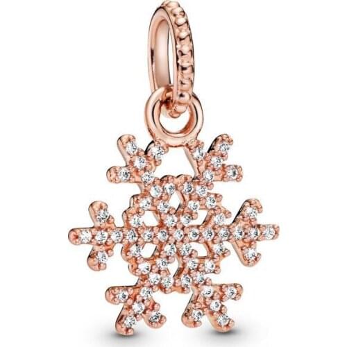 100% 925 Sterling Silver Charm New Crystal Snowflake Pendant Fit Pandora Women Bracelet & Necklace Diy Jewelry