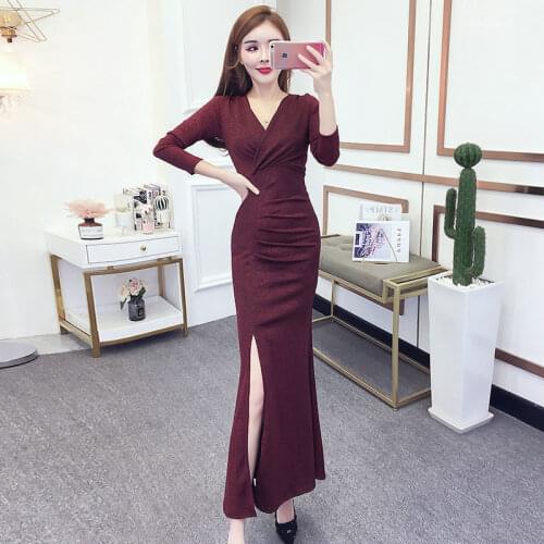 Women 2021 Spring Autumn New Fashion Vintage Dress Female Elegant Temperament Long Sleeve V-neck Pencil Dresses Vestidos Z289