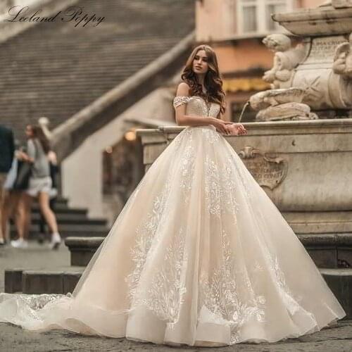 Lceland Poppy A-line Wedding Dresses 2021 Off the Shoulder Lace Appliques Vestido de Novia Bridal Gowns Chapel Train