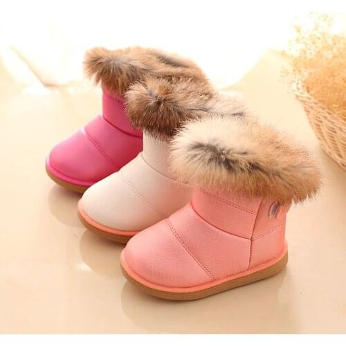 Children Winter Boots for Kids Girl Boots Warm Thick Rabbit Fur Snow Boots Waterproof Cold-proof Baby Girl Toddler Pink Shoes