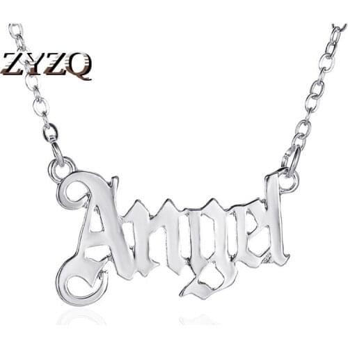ZYZQ Fashion Babygirl English Alphabet Necklace Simple Angel Pendant Clavicle Chain Accessories