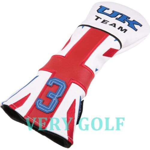 1pc Soft White PU Leather with UK & 3 5 Embroidery Fairway Wood Head Cover Golf Club FW #3 #5 Headcover
