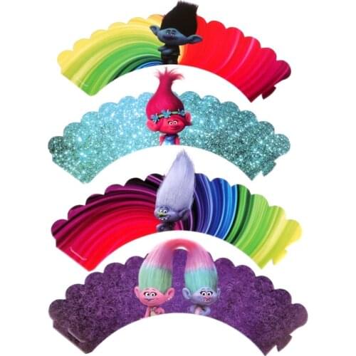 12pcs Trolls theme Cupcake Wrapper Topper Kids Birthday Party Cake Decorating Supplies