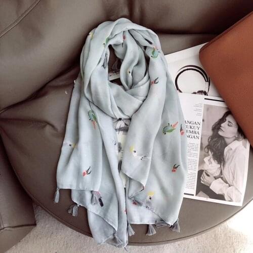 2021 New Small Parrot Print Tassel Scarf Shawls Long Women Beautiful Animal Soft Trendy Hijab Wrap Free Shipping