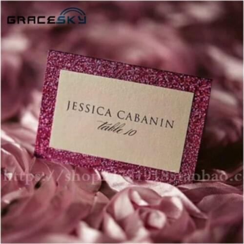 50Pcs free shipping hollow laser cut glitter paper place name cards Birthday Seat table holder Invitation Cards party supplies