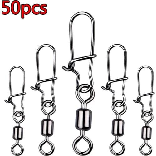 50pcs Rolling Swivel Fishing Connector Pin Bearing Interlock Snap6# 8# 10# 12# Fishhooks Lures Carp Fishing Accessories