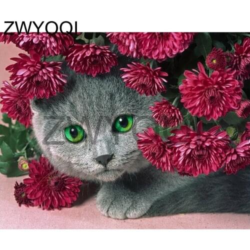 Full Round Diamond mosaic cat flower Full Square Diamond embroidery Cross stitch cat flower DIY 3D Diamond painting cat flower