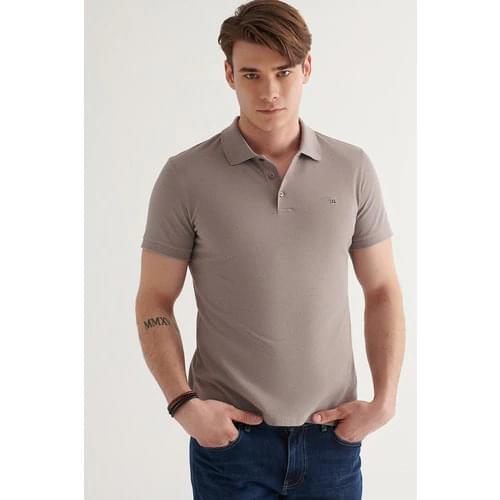 Avva Male Dark Mink Polo Collar Solid T-Shirt E001004