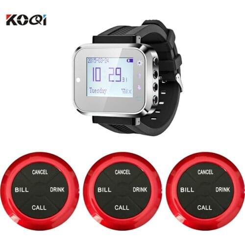 Wireless Calling System With Transmitter Button Receiver Watch Wireless Restaurant Table Service Call Bell
