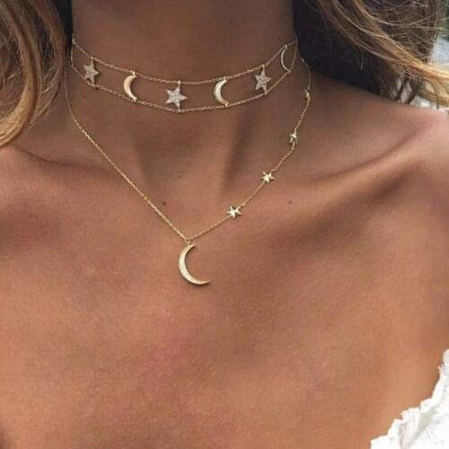 Star Moon Zircon Necklace Clavicle Chain European and American Fashion Clavicle Chain Jewelry Gift For Girlfriend