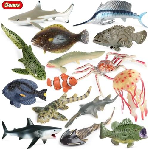 Oenux Ocean Animal Crab Squid Shrimp Starfish Shark Action Figures Sea Life Model Miniature Educational Baby Shower Beach Toy