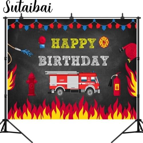 Firetruck Birthday Party Backdrop Fire Truck Boy 1st First Birthday Party Photography Background Dessert Table Decoration Banner