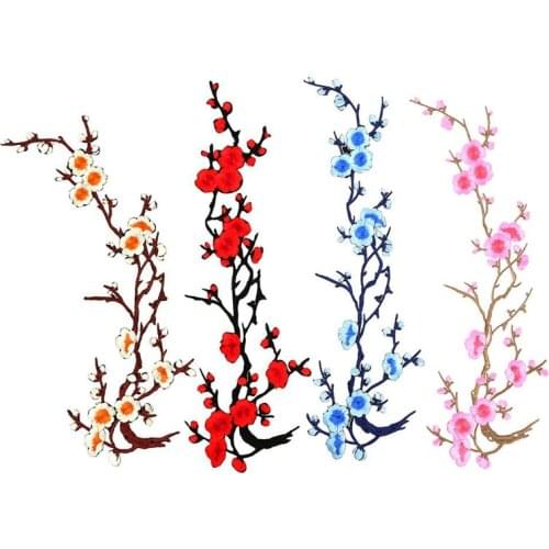 Hot Plum Blossom Flower Applique Clothing Embroidery Patch Fabric Sticker Iron On Sew On Patch Craft Sewing Repair Embroidered