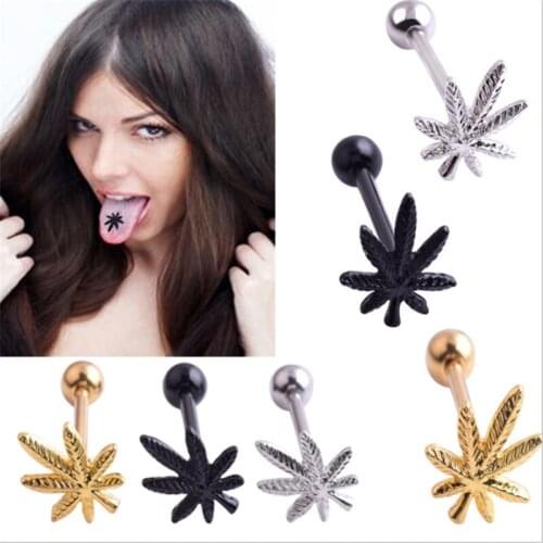Surgical Stainless Steel Punk Gold Labret Piercing stud Tongue rings Leaves Lip Piercing Christmas Gift Body Jewelry