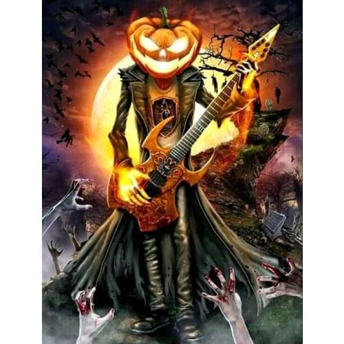 JMINE Div 5D Halloween Pumpkin Moon Guitar ghost Full Diamond Painting cross stitch kits art Cartoon 3D paint by diamonds