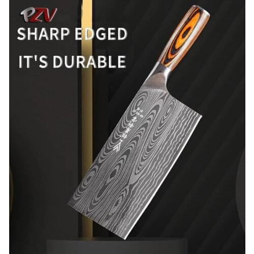 PZV Chinese Cleaver Handmade Chopper Chef Stainless Steel Knife Professional Kitchen Knives Meat Vege Slicer Chopping Knife