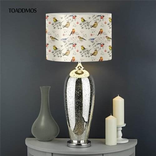 Lampshade Bird Watercolor Design Pattern Round Fabric Nordic Style Lamp Shades for Desk Lamp Home Art Deco Modern Light Shape