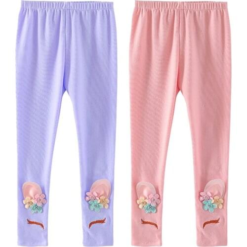2021 Girls Leggings For Kids Spring Summer Unicorn Floral Printed Pants Children Breathable Thin Section Elastic Waist Trousers