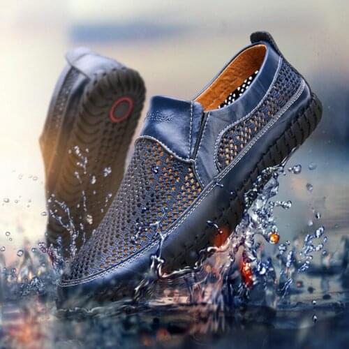 Summer Men Outdoor Mesh Leather Casual Shoes Plus Size 47 48 49 50 Slip-on Breathable Hiking Free Shipping Shoes