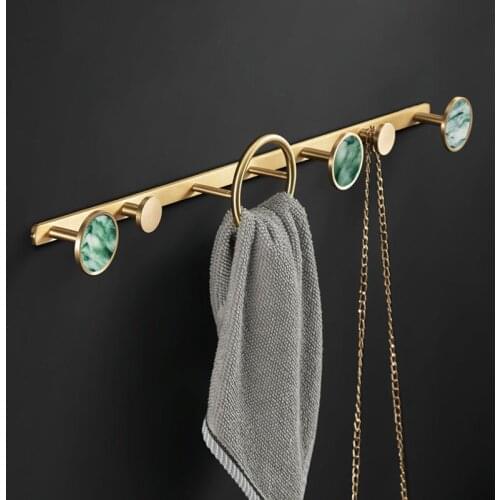 Brushed Gold Brass Bathroom Towel Hook Wall Mount Robe Hooks Row Hook Door Key Bag Towel Hanger Rack Bathroom Accessories