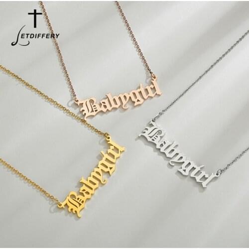 Letdiffery Fashion Old English Letter Angel Babygirl Pendants Golden Stainless Steel Women Jewelry Girlfriend Gift