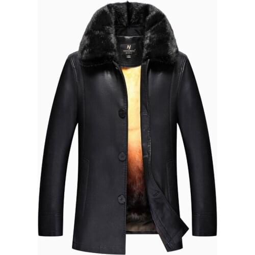 Fashion Mens Leather Jacket chaqueta cuero hombre Winter Warm Coats Rabbit Fur Inside and Mink Collar Motorcycle Jacket for Men