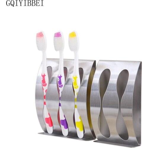 GQIYIBBEI Stainless Steel Wall Mount Toothbrush Holder 2/3 Holes Self-adhesive Tooth Brush Organizer Bathroom Accessories
