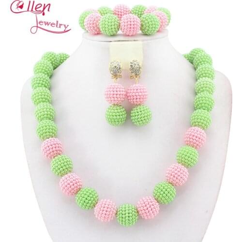 New nigerian Wedding beads Bridal Jewelry Set Dubai Wedding Ball Beaded African Beads Jewelry Set Women Fashion W13567