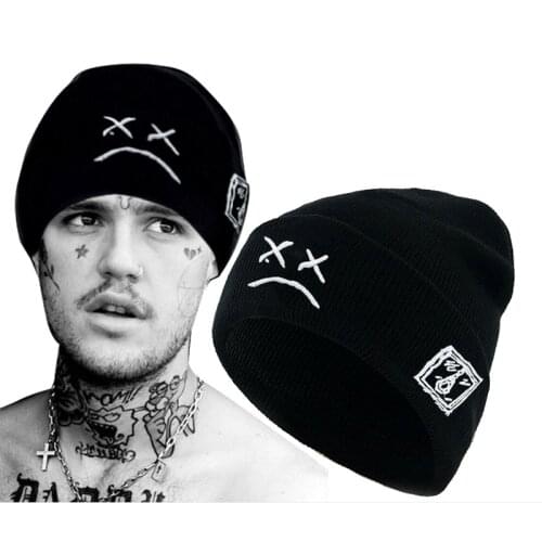 New High Quality Embroidery Lil Peep Beanie Cap Sad Boy Face Knitted Hat For winter Hip Hop Beanies Fashion Ski Hats Unisex