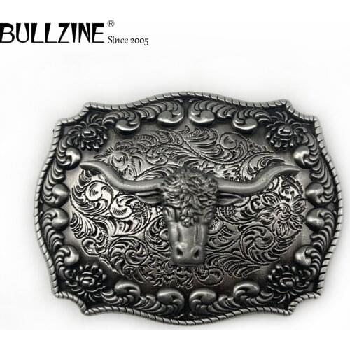 Bullzine wholesale zinc alloy retro western bull head cowboy jeans gift belt buckle pewter finish FP-03522-1 for 4cm width belt