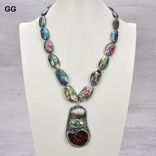 GG Jewelry 21'' 17x26MM Natural Abalone Shell Necklace Biwa Pearl Snail Pendant