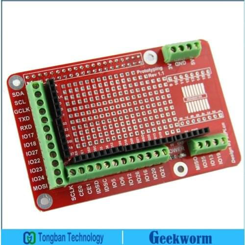 DIY Raspberry PI Mode 3 Model B+ Plus/ 3B / 2B / B Plus Prototyping Expansion Shield Board - Red