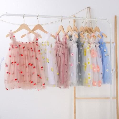 Sleeveless Baby Girls Dresses Summer Girls Clothes Princess Birthday Party Dress Floral Embroidery Toddler Girls Clothes DT066