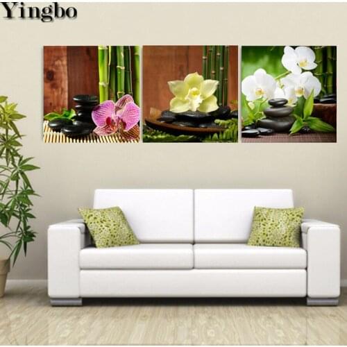 Full Square Round 5D DIY Diamond Painting Bamboo Black Spa Zen Stone Diamond Embroidery Mosaic Cross Stitch Triptych Painting