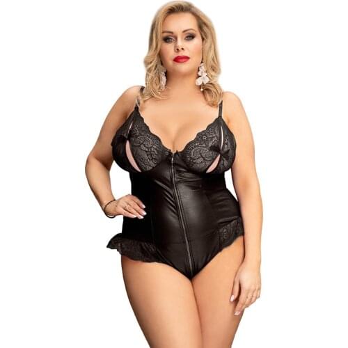 Plus Size Sexy Hollow Out Zipper Bodysuit Woman 2021 Summer Sling Slim Lace Jumpsuit Female Black/Red Nightclub Tops Rompers 5XL