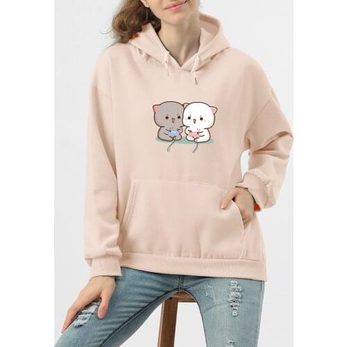 Cute Milk Bear Printed Hooded Hoodies Women Autumn Loose Sweatshirt Female Itself Harajuku Game Pullover Thicken Couple Coat