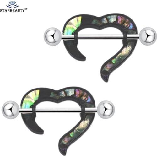 Starbeauty 2pcs/lot New Open Heart Shell Nipple Ring Barbell Surgical Steel 14G Nipple Piercing Jewelry Helix Earrings for Women