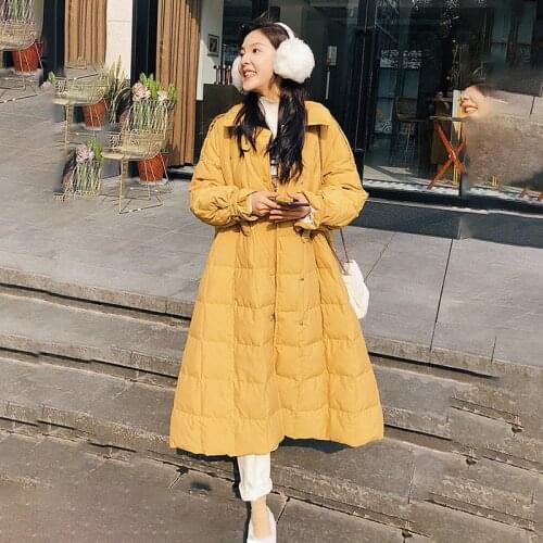 Slim Thickened Over-The-Knee Coat Womens Jacket 2021 Winter New Down Fabric Korean Super Long Plus Size Loose Solid Color