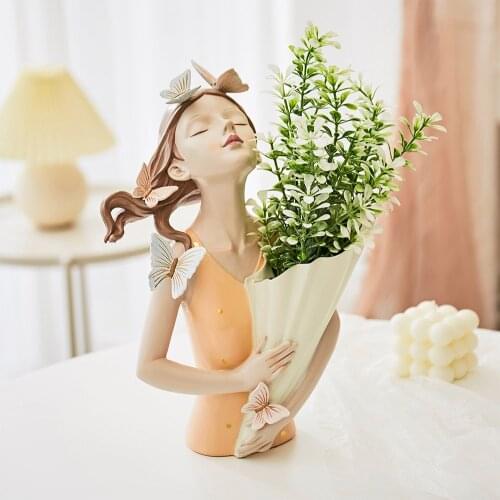 Vase Girl Fantasy Resin Figure Statue Modern Home Decor Household Vase Decor Living Room Girl Decor Figures Funiture Salon Gift