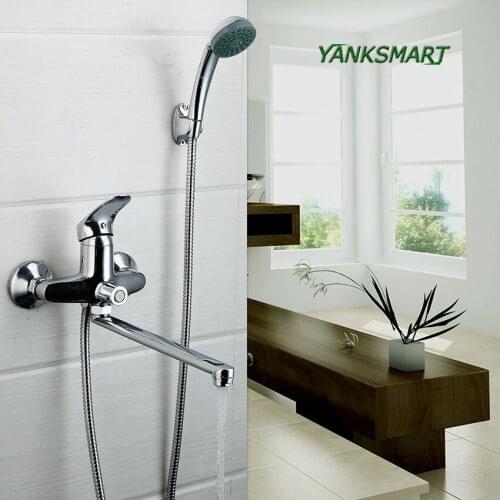 YANKSMART RU Stock Bathroom shower set Mixer long nose outlet stainless steel brass shower faucet Shower Tap Shower Set faucet
