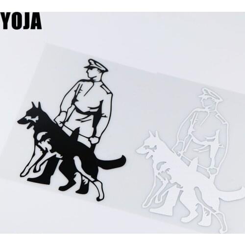 YOJA 13.8X18.9CM Dog Trainer Police Dog Cartoon Vinyl Decal Personality Car Sticker Decoration ZT4-0148